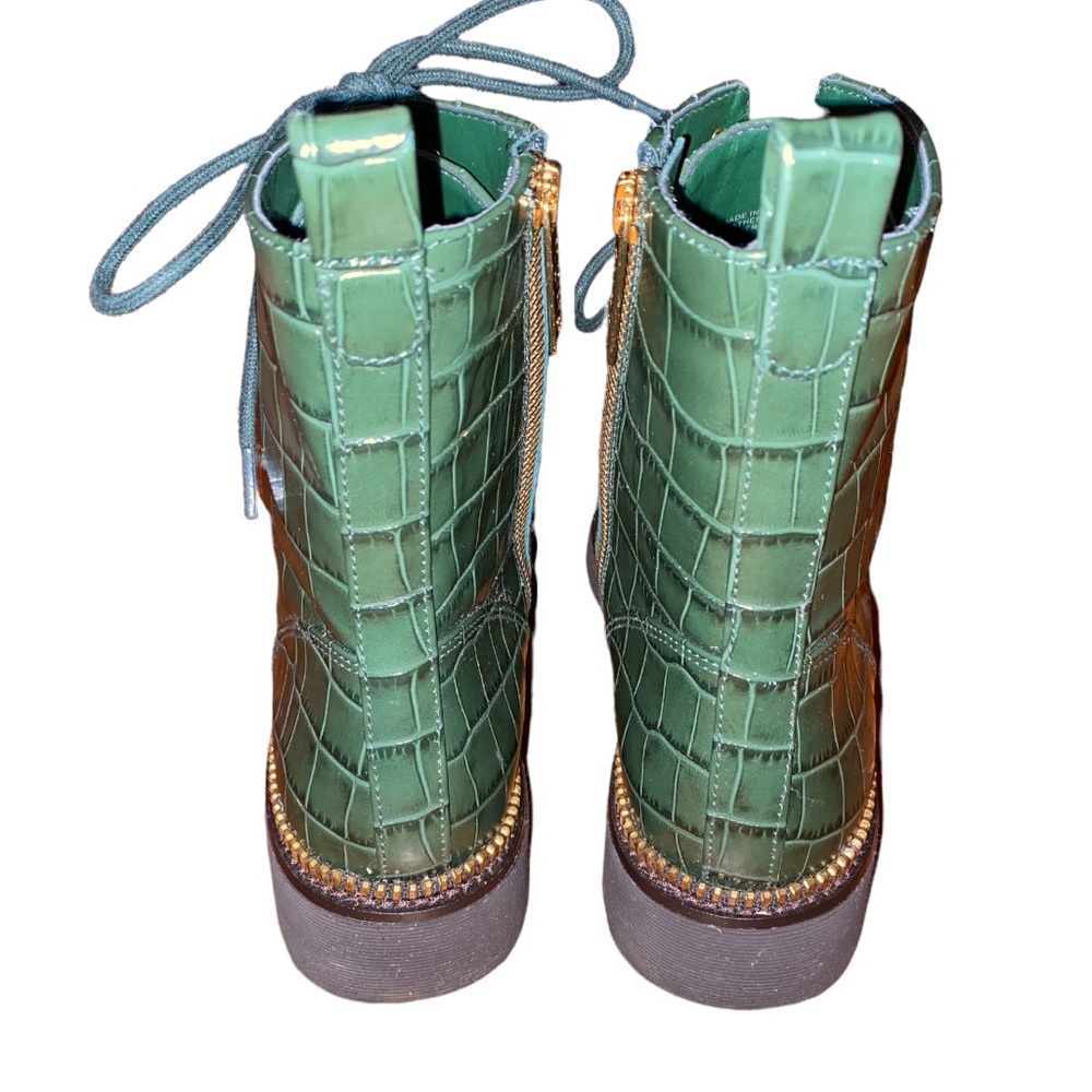 Michael Kors Haskell croc embossed leather bootie, combat boots, moss green, 9.5 - Picture 12 of 15